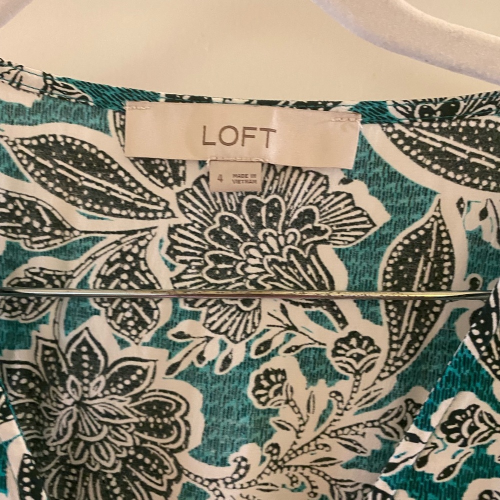 LOFT Teal and Black Floral Mini Dress - Picture 2 of 6